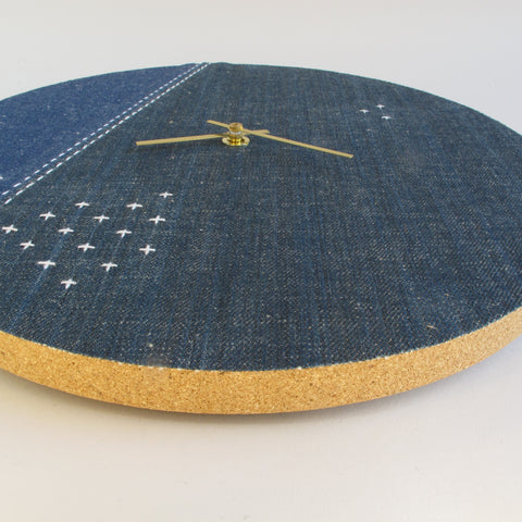 Wall clock Wabi Sabi Denim round 30 cm | Denim - Gold | Design: Osaka