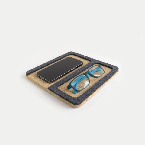 Organizer for mobile phone, glasses, notepad, watch & Co. | made of felt and cork | anthracite