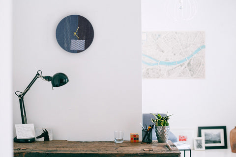 Wall clock Wabi Sabi Denim round 30 cm | Denim - Gold | Design: Fukuoka