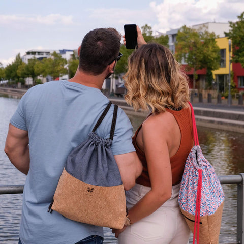 Gym bag, backpack | made of cotton and cork | Shapes