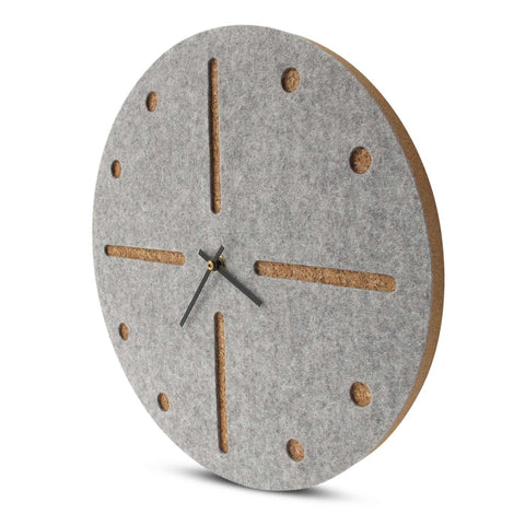 Wall clock made of felt and cork 30 cm | light gray - black | Design: Odense