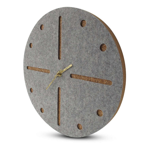Wall clock made of felt and cork 30 cm | light gray - gold | Design: Odense