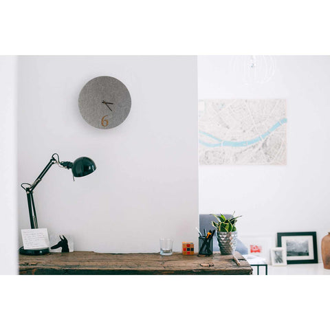 Wall clock made of felt and cork 30 cm | light gray - black | Design: Aarhus
