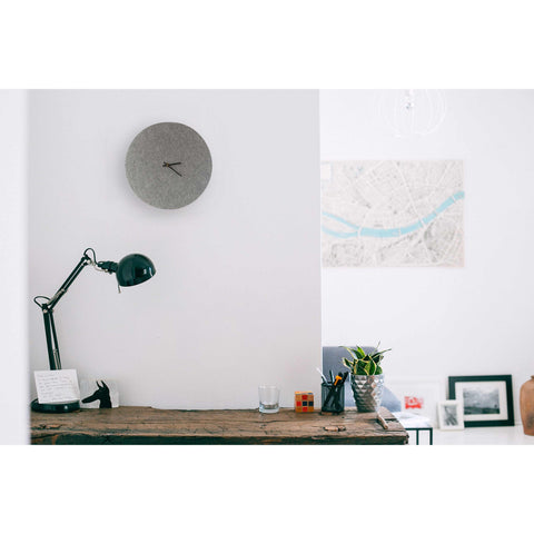 Wall clock made of felt and cork 30 cm | light gray - black | Design: Aalborg