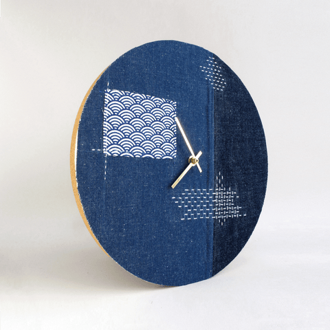 Wall clock Wabi Sabi Denim round 30 cm | Denim - Gold | Design: Fukuoka